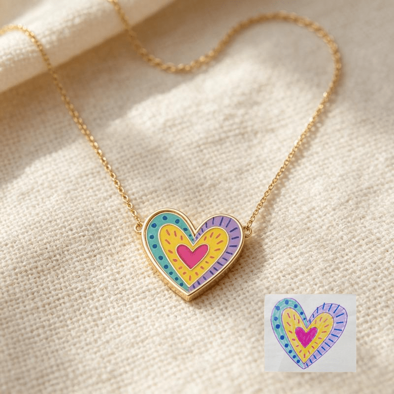 Custom Painted Pattern Pendant Necklace — 304 Stainless Steel